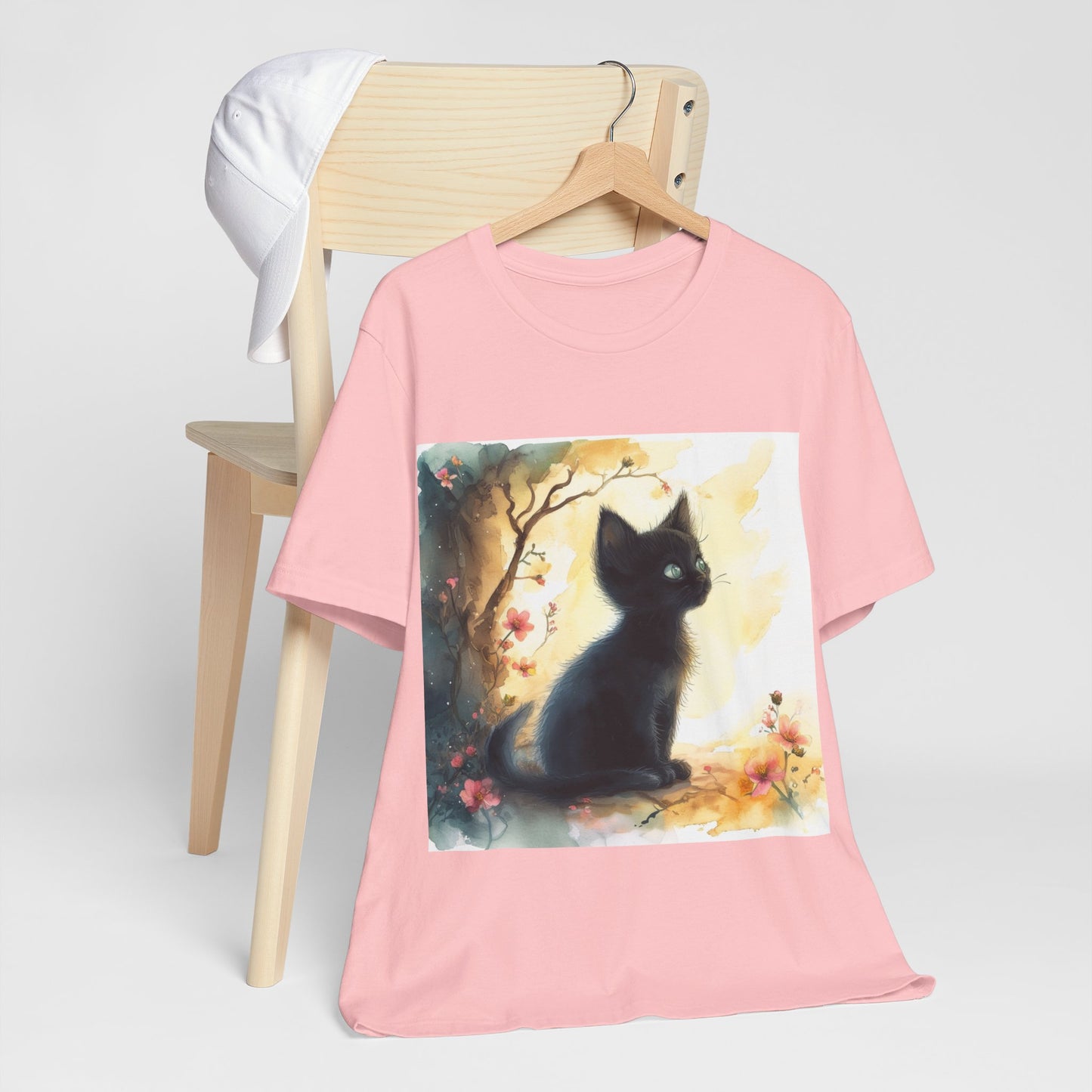 Floral Black Kitten Unisex Jersey Short Sleeve Tee