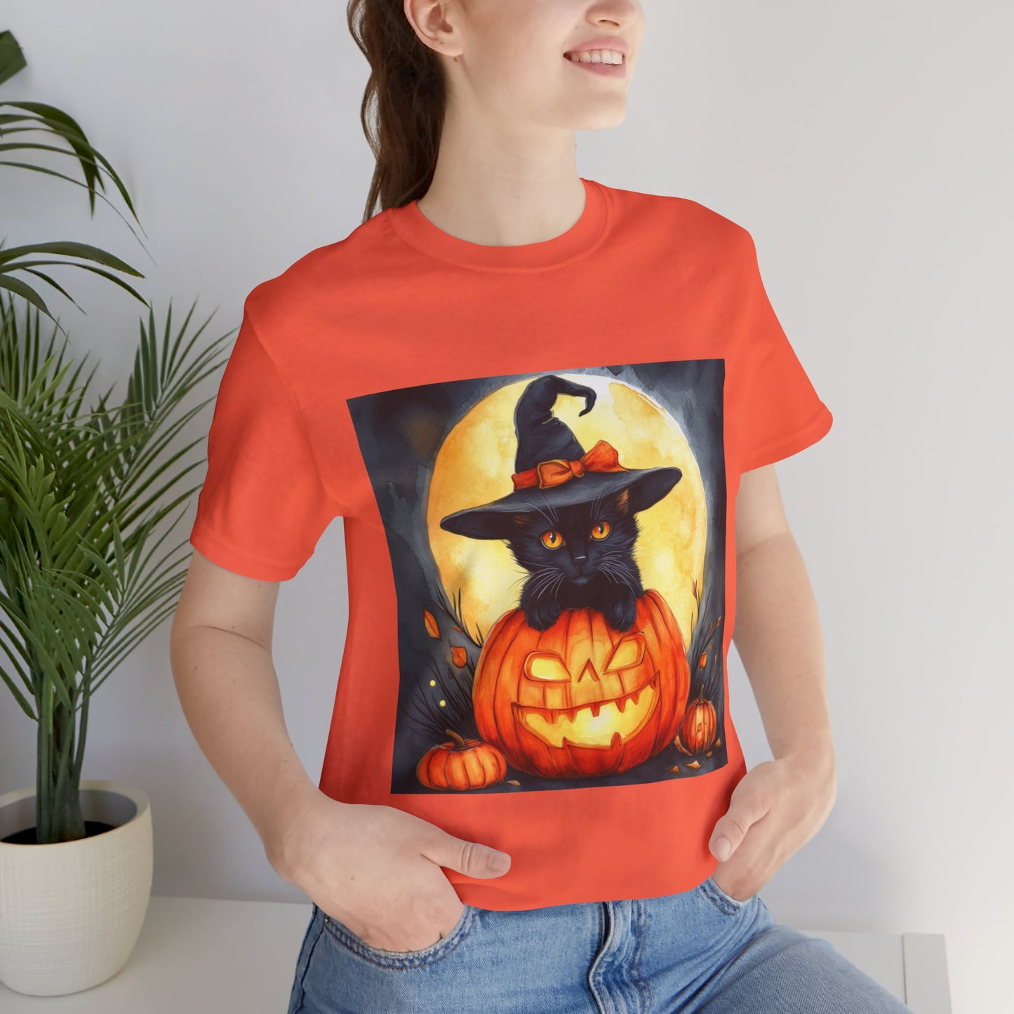 Cat inside Jack o' Lantern Unisex Jersey Short Sleeve Tee