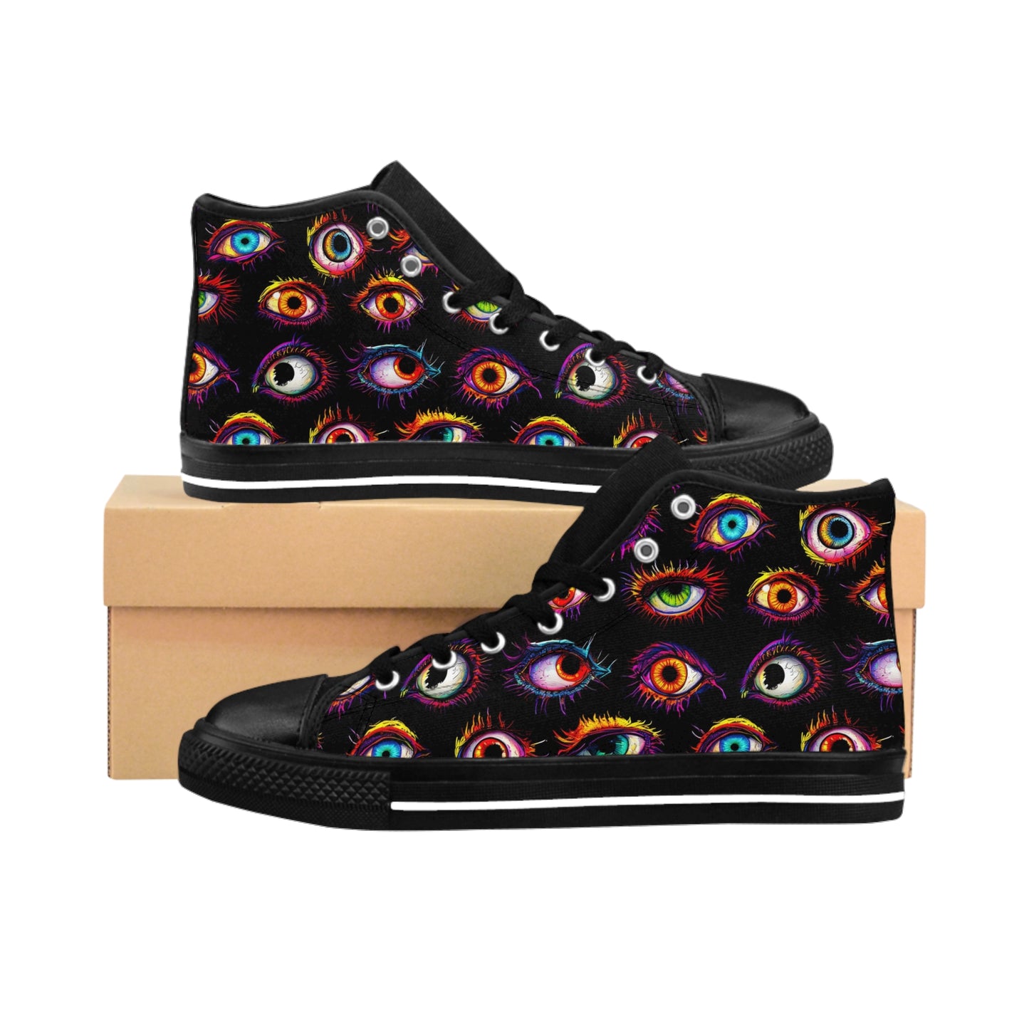 Colorful Spooky Eye Pattern Women's Classic Sneakers