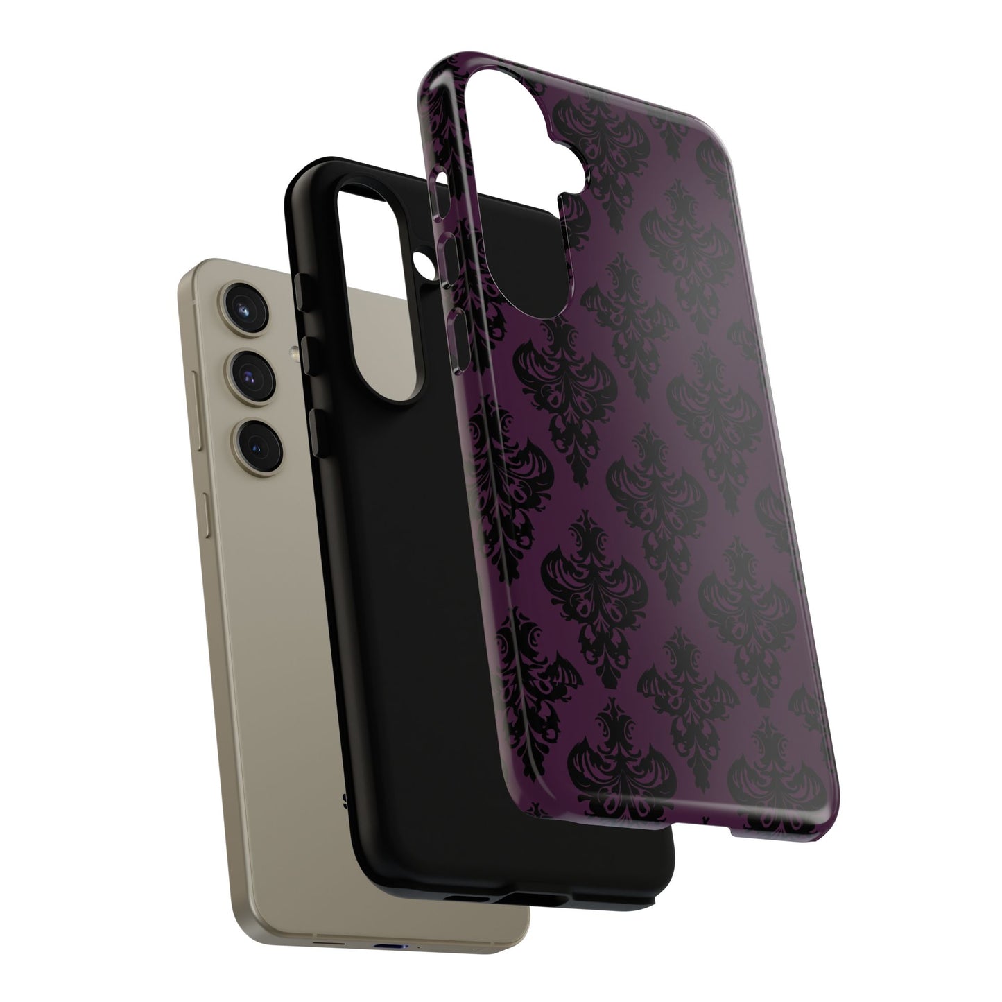 Purple and Black Victorian Damask Pattern Tough Cases