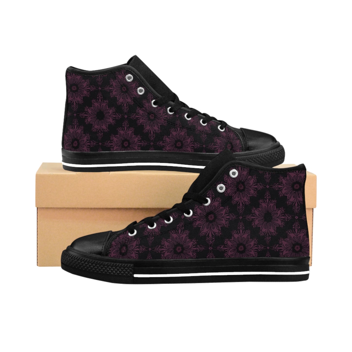 Black and Purple Sun Pattern Women's Classic Sneakers