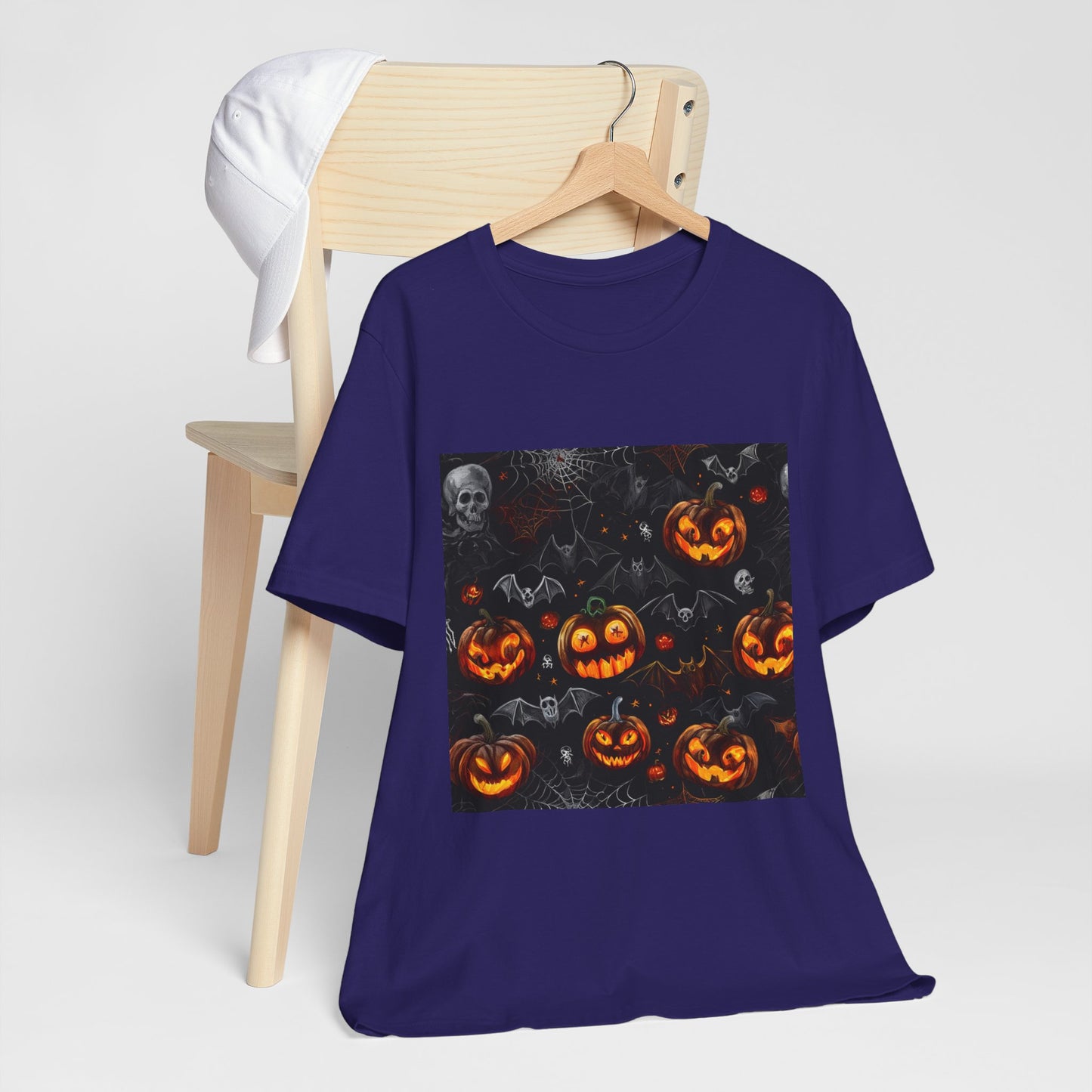 Spooky Pumpkin and Bats Pattern Unisex Jersey Short Sleeve Tee