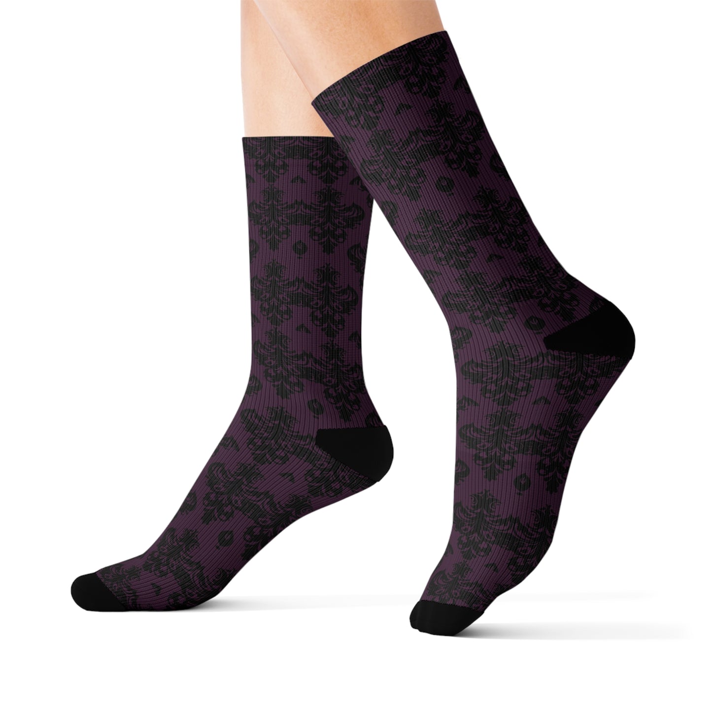 Purple and Black Victorian Damask Pattern Sublimation Socks