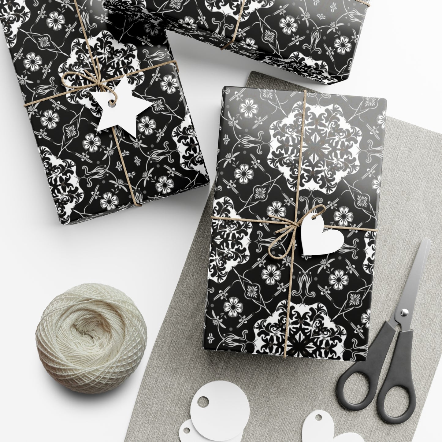 Black and Gray Flower Pattern Gift Wrap Papers