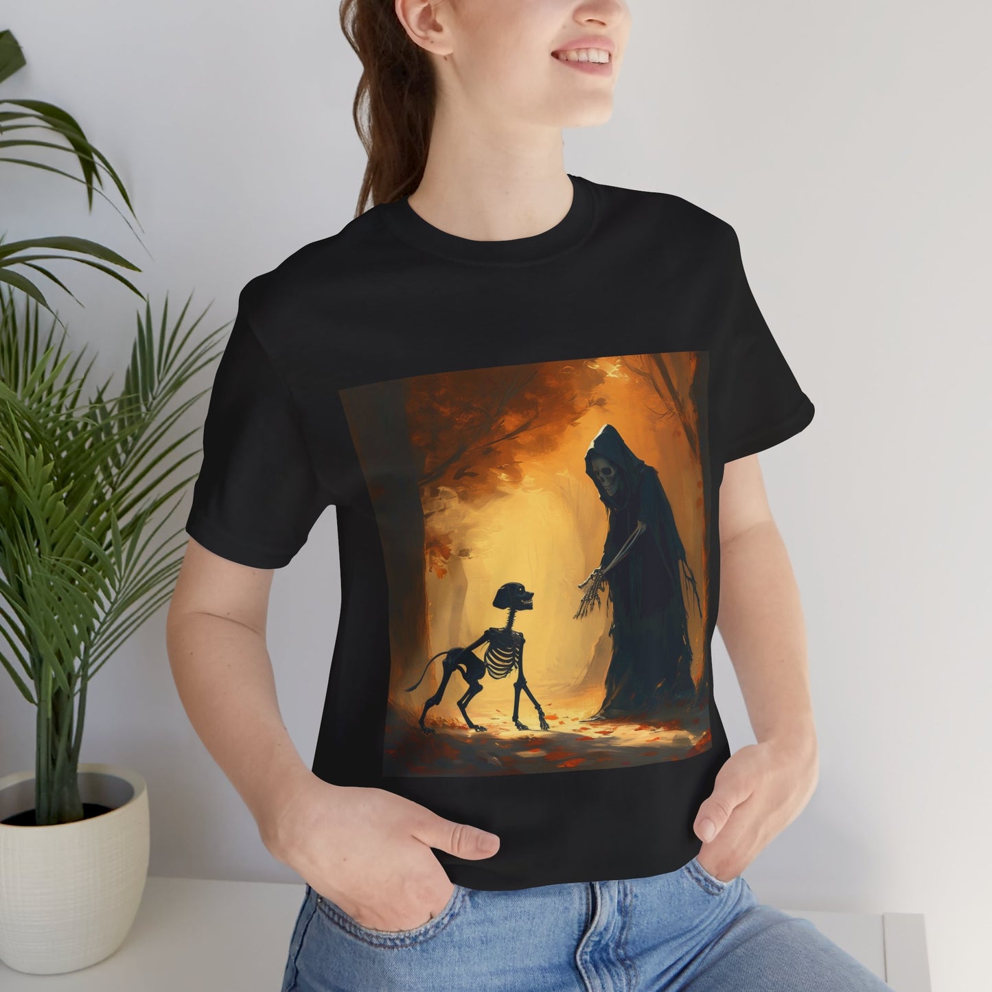 Grim Reaper Playing Fetch Unisex Jersey Short Sleeve Tee