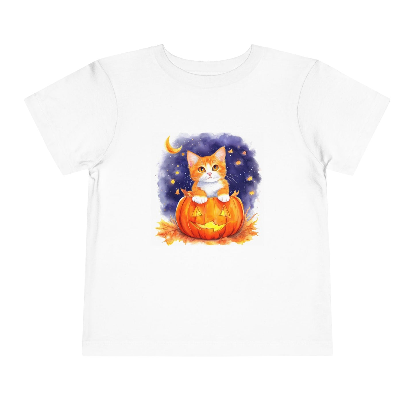 Fuzzy Halloween Pumpkin Cat Toddler Short Sleeve Tee