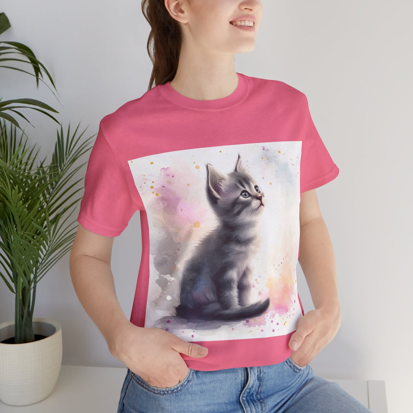 Watercolor Gray Kitten Unisex Jersey Short Sleeve Tee