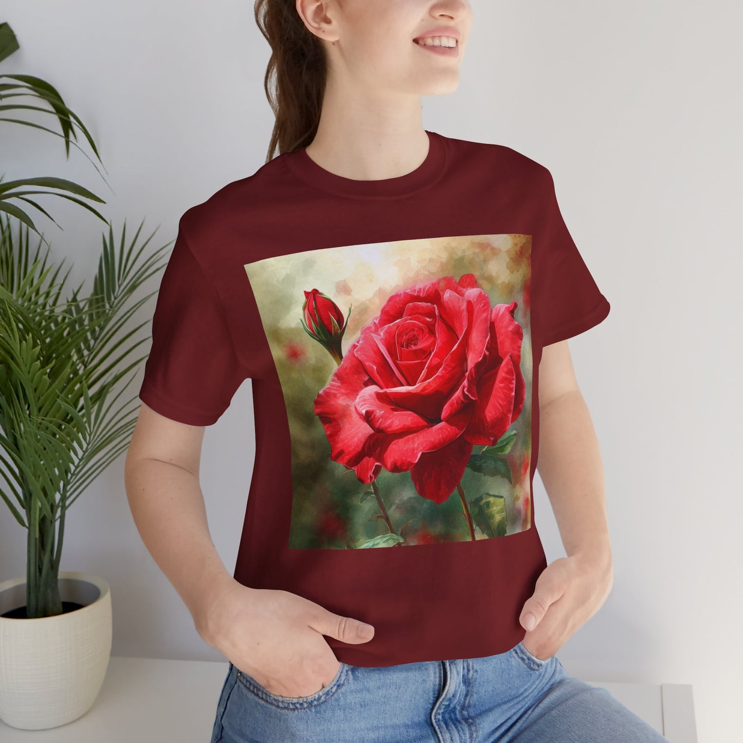 Elegant Rose Short Sleeve Tee - Perfect for Nature Lovers & Everyday Comfort