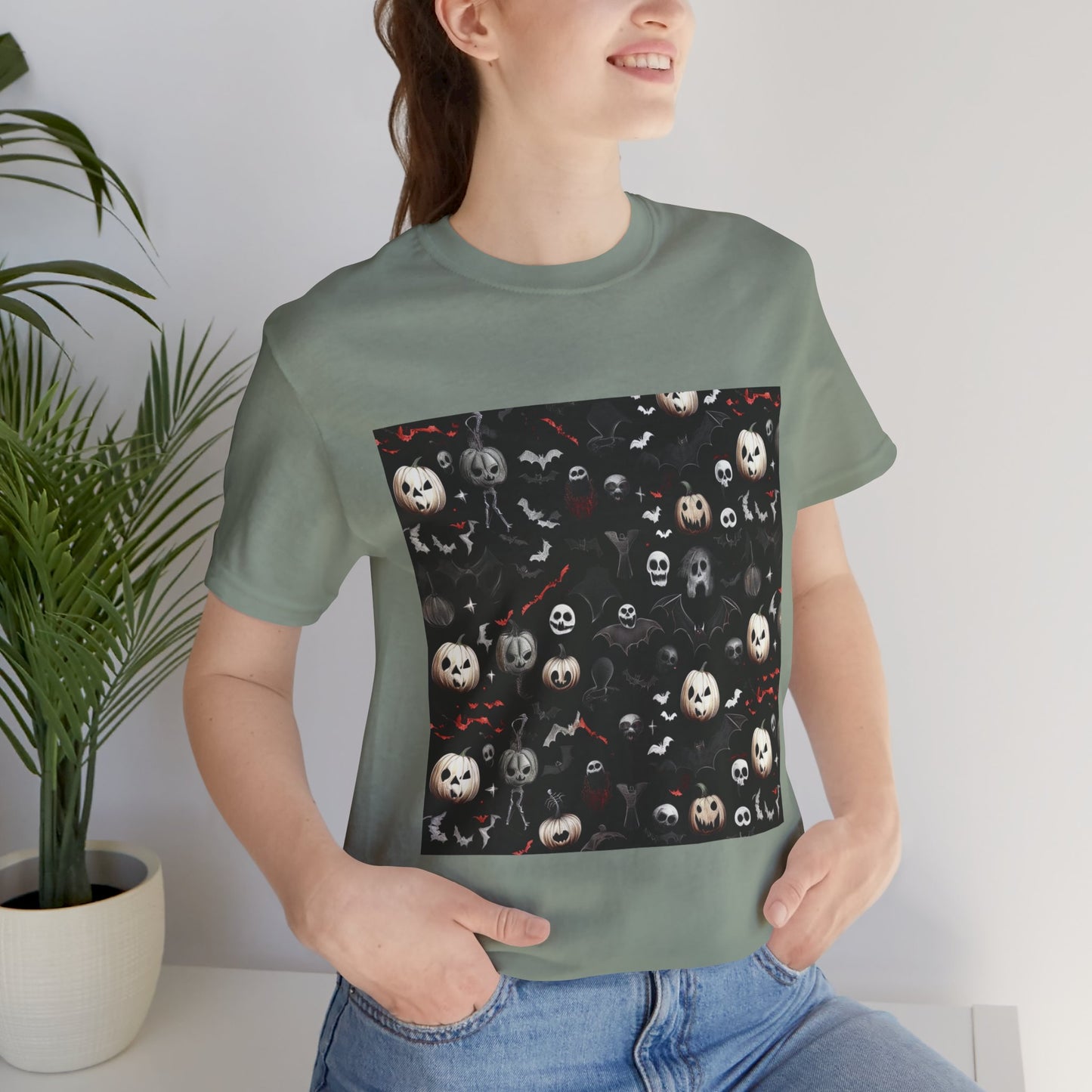 Creepy Halloween Pattern Unisex Jersey Short Sleeve Tee