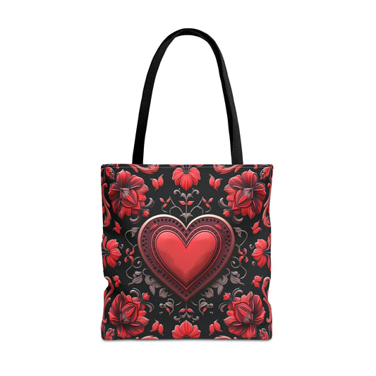 Elegant Floral Heart Design Tote Bag (AOP)