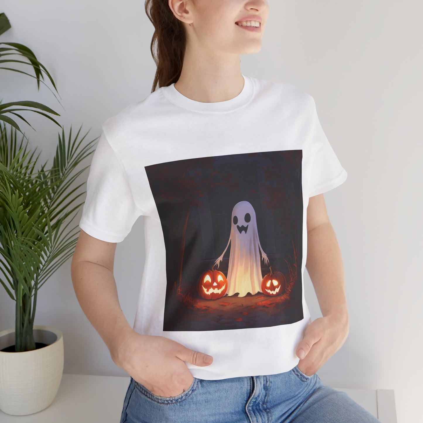 Cute Ghost and Pumpkins Unisex Jersey Short Sleeve Tee