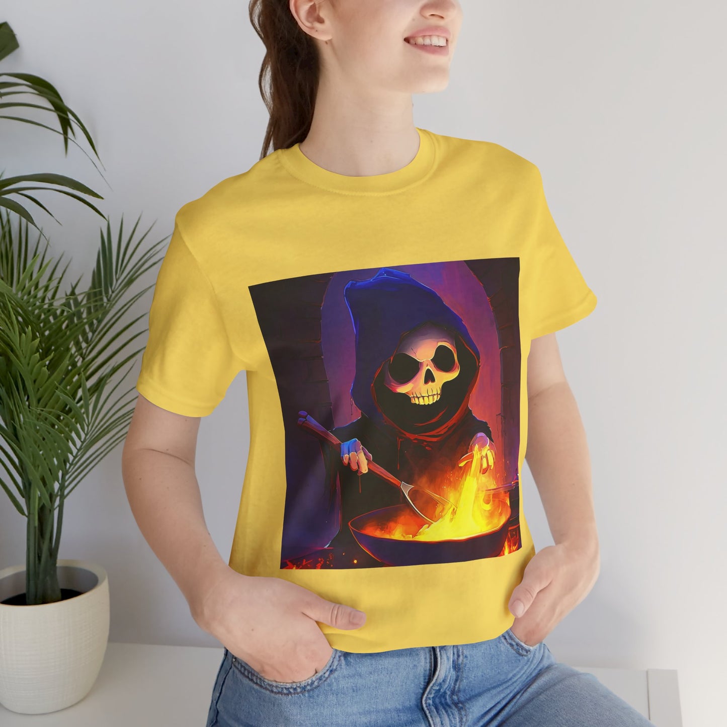 Happy Grim Reaper Cooking Unisex Jersey Short Sleeve Tee