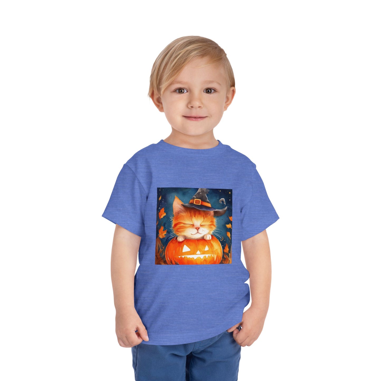 Cute Orange Cat on a Pumpkin Toddler Short Sleeve Tee