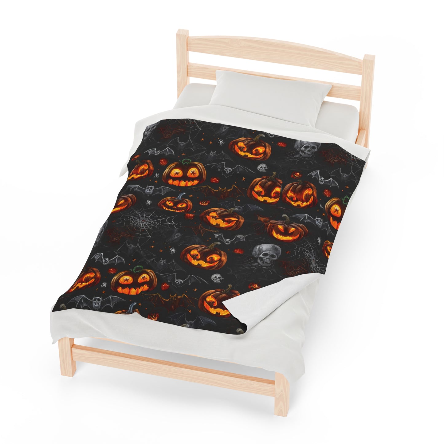 Spooky Pumpkins and Bats Velveteen Plush Blanket