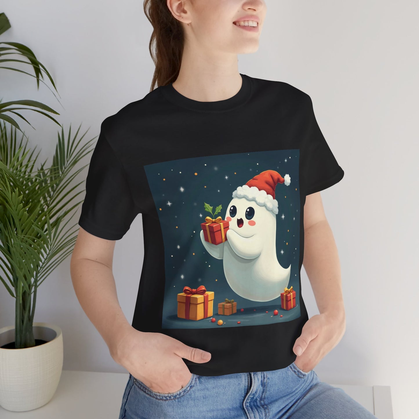 Cute Cartoon Present Ghost Unisex Jersey T-Shirt