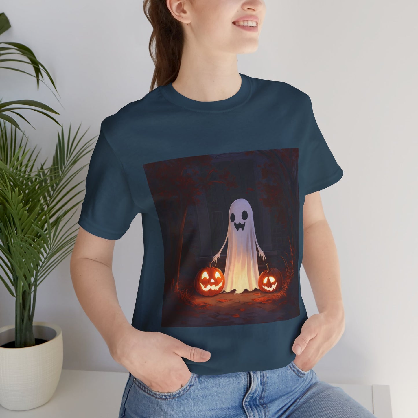 Cute Ghost and Pumpkins Unisex Jersey Short Sleeve Tee