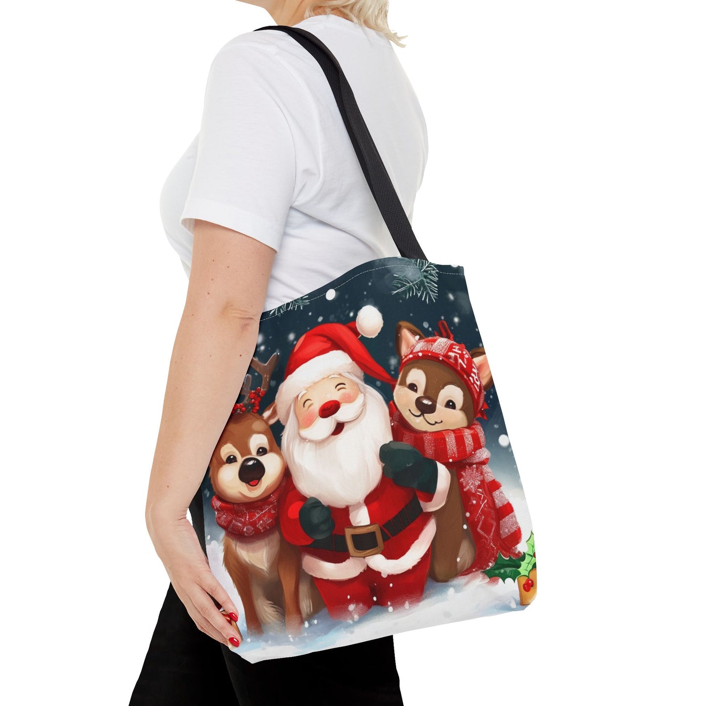 Cute Santa and Reindeer Tote Bag (AOP)