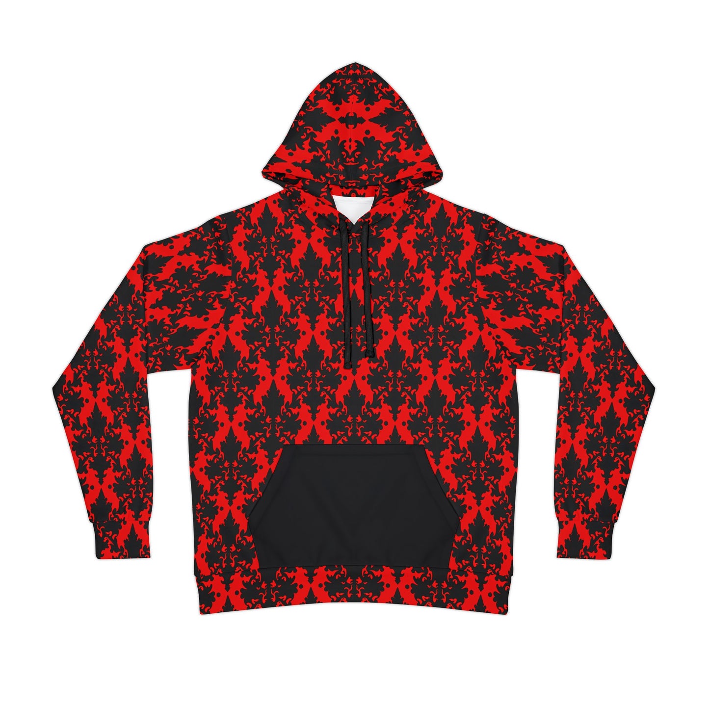 Red and Black Victorian Wallpaper Style Pattern Athletic Hoodie (AOP)