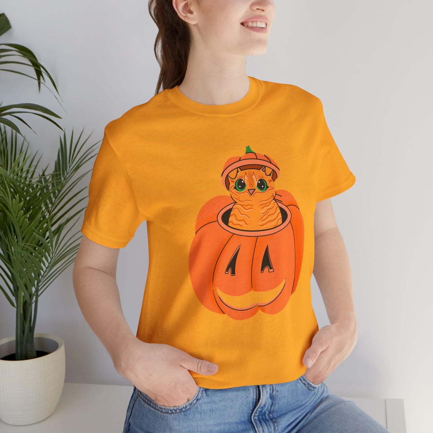 Cute Orange Cat Halloween Unisex Jersey Short Sleeve Tee