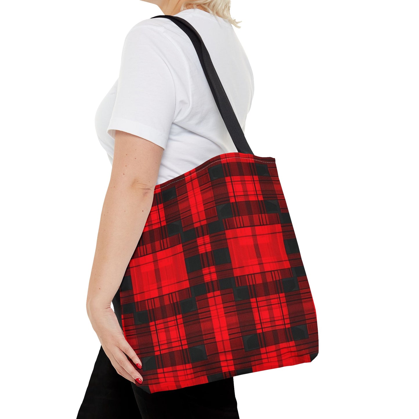 Red and Black Plaid Pattern Tote Bag (AOP)