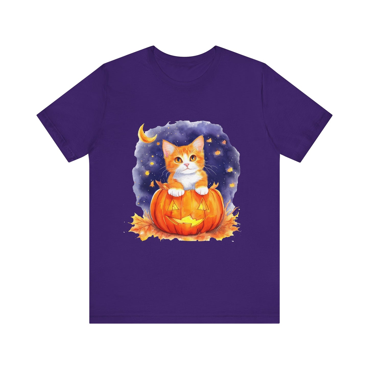 Fuzzy halloween pumpkin cat Unisex Jersey Short Sleeve Tee