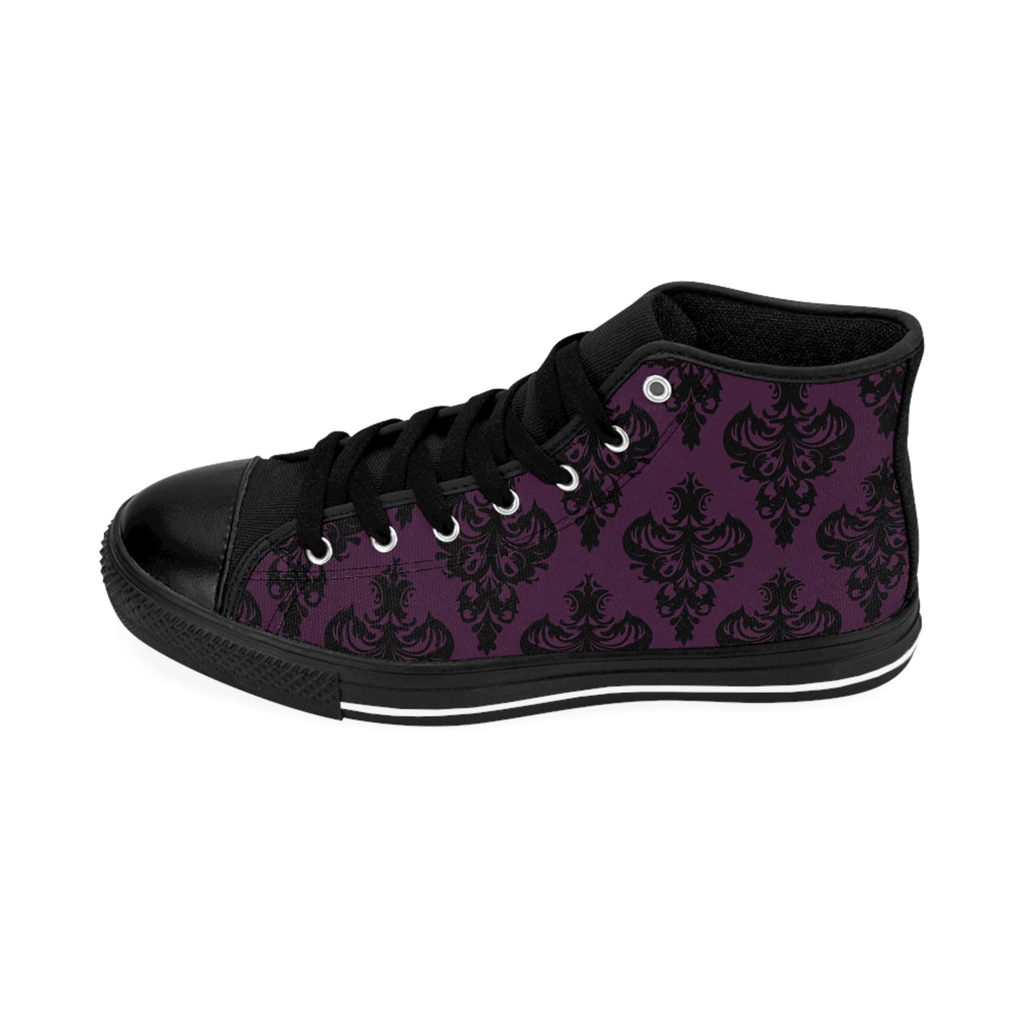 Purple and Black Victorian Damask Pattern Women's Classic Sneakers