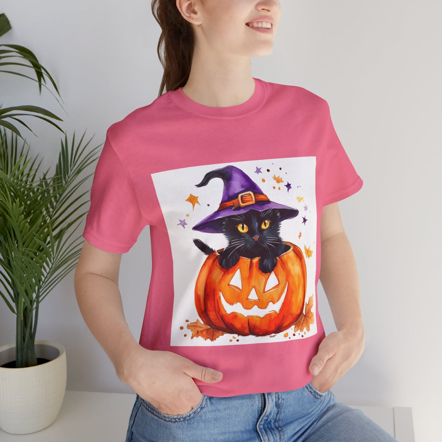 Cute Halloween Cat Jack o Lantern Unisex Jersey Short Sleeve Tee