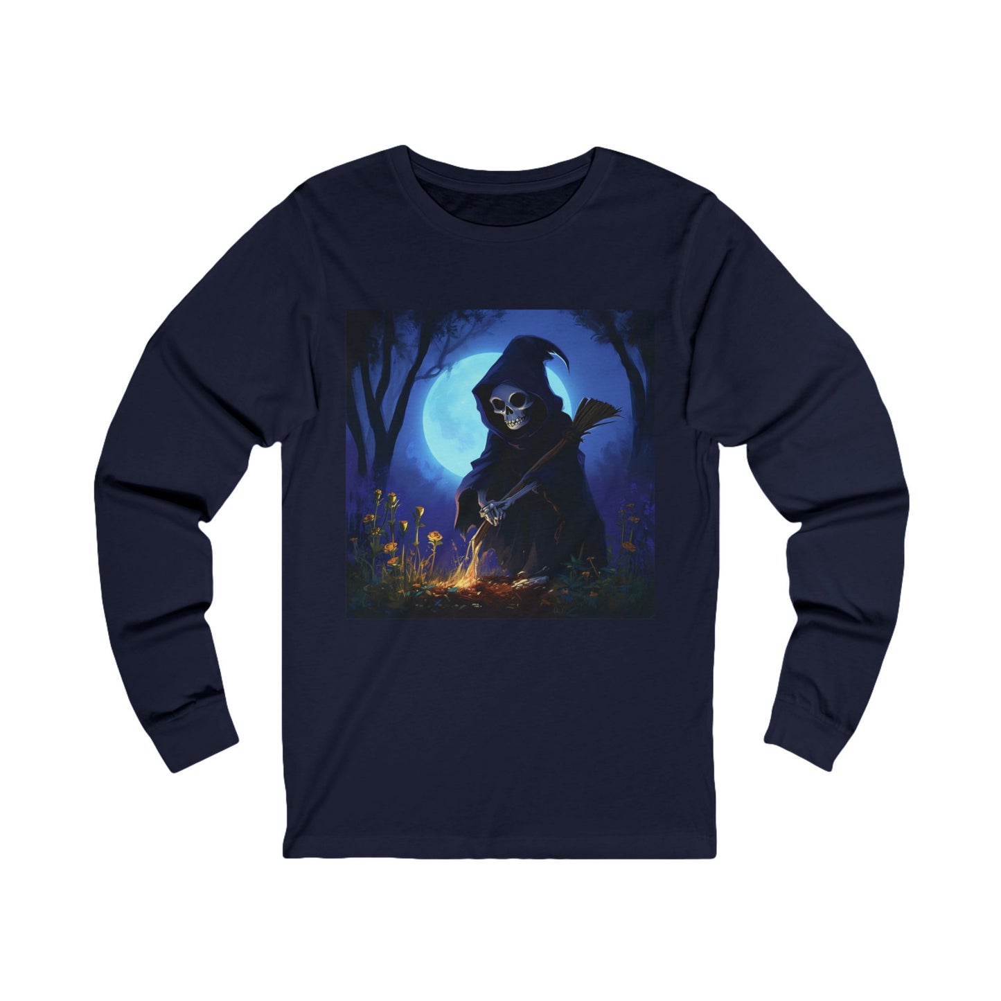 Grim Reaper Picking Flowers Unisex Jersey Long Sleeve Tee