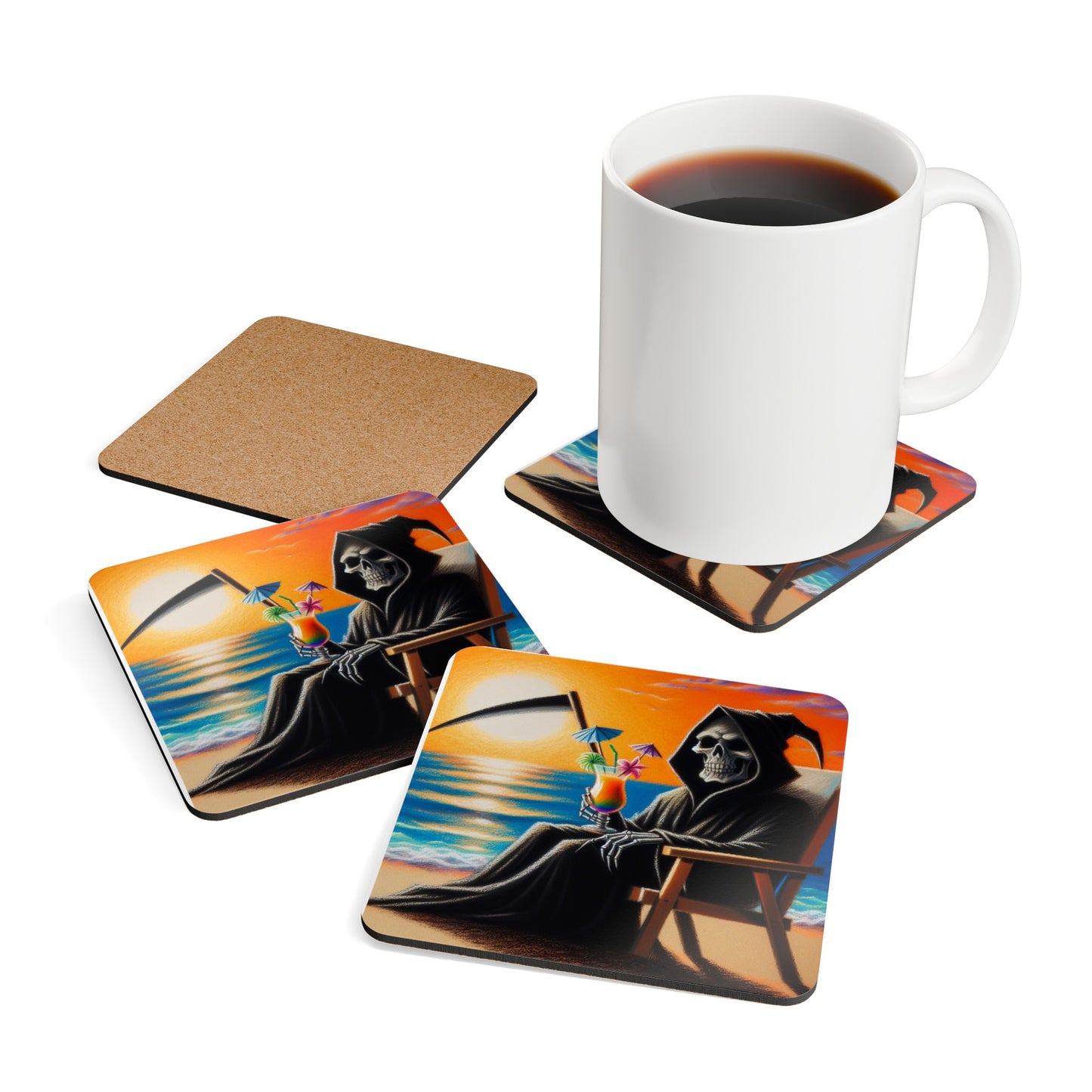 Grim Reaper Corkwood Coaster Set