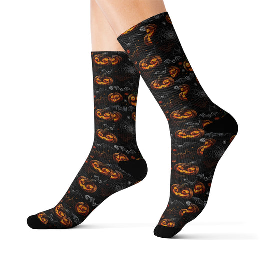 Spooky Pumpkin and Bats Sublimation Socks