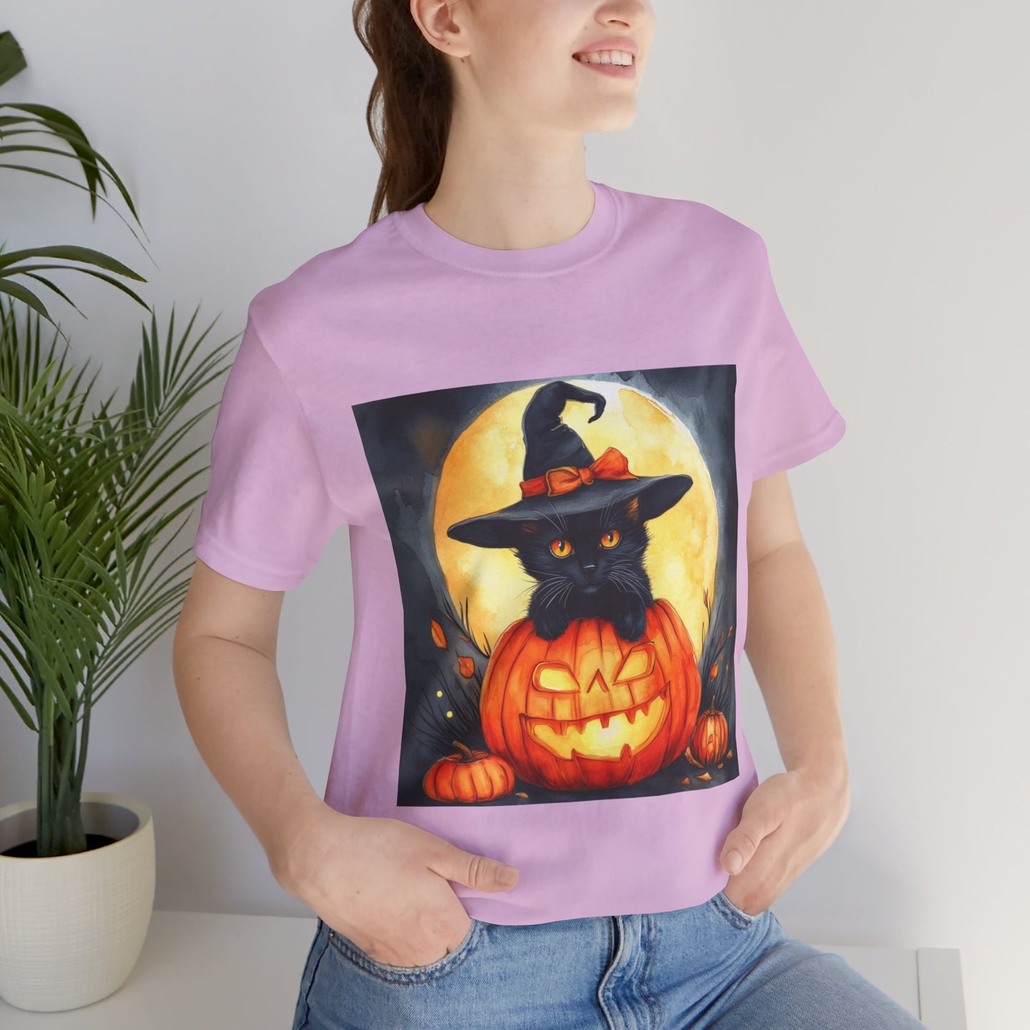 Cat inside Jack o' Lantern Unisex Jersey Short Sleeve Tee