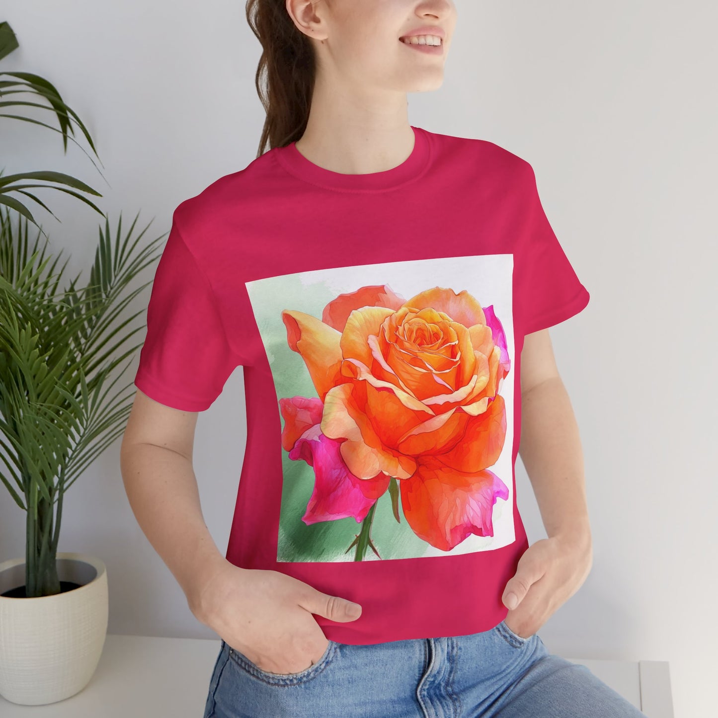Radiant Rose Art Unisex Jersey Tee - Vibrant Rose Design