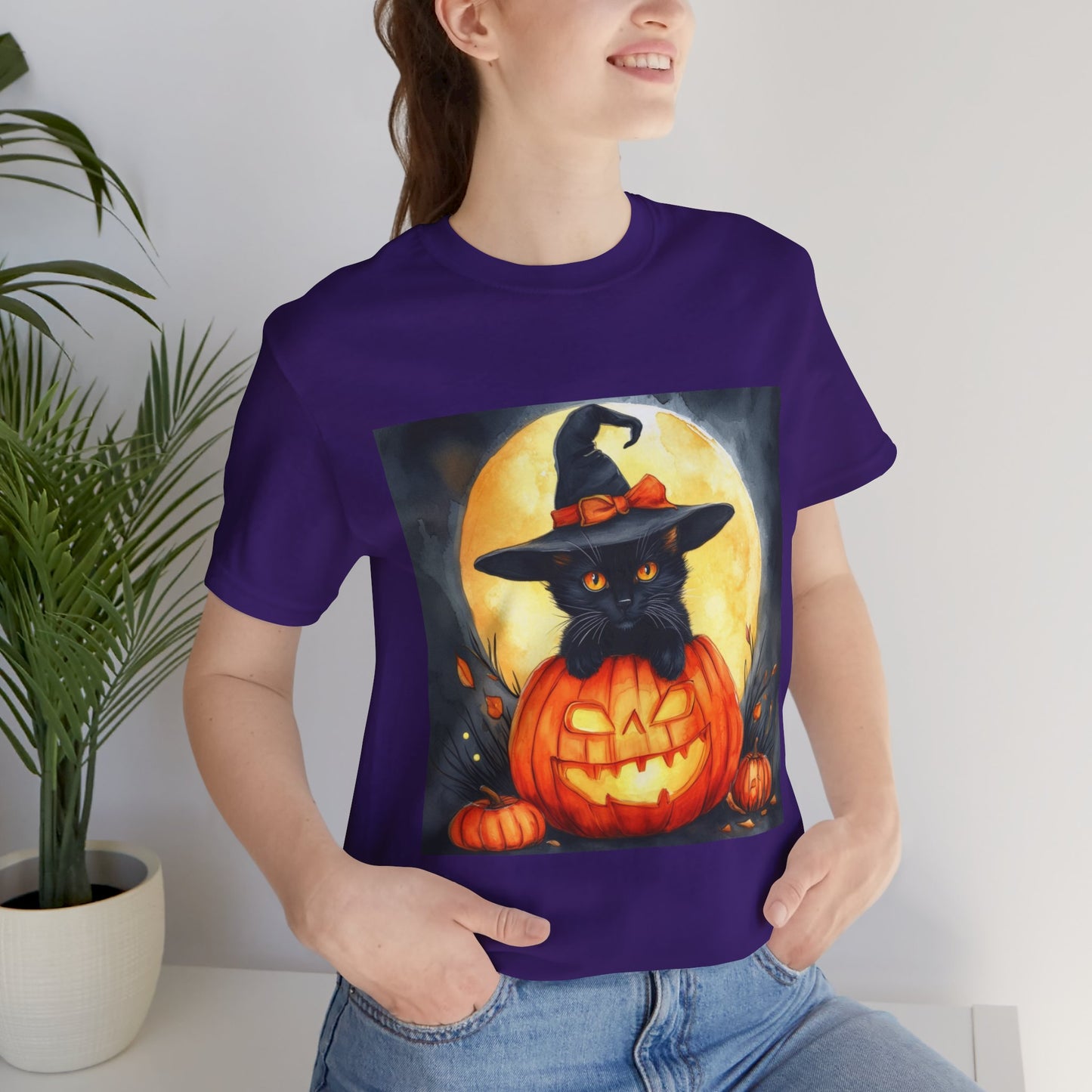 Cat inside Jack o' Lantern Unisex Jersey Short Sleeve Tee