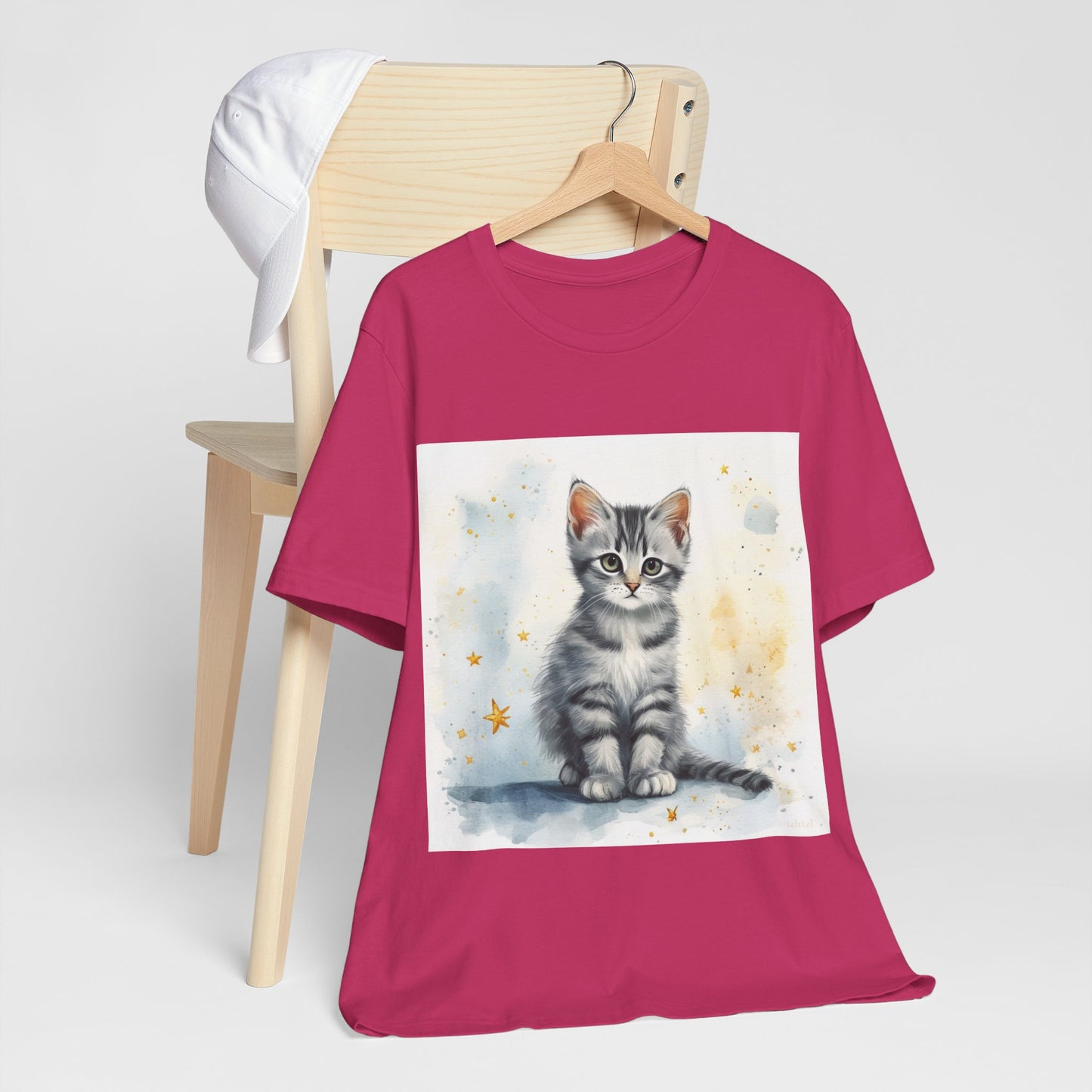 Watercolor Gray Striped Kitten Unisex Jersey Short Sleeve Tee