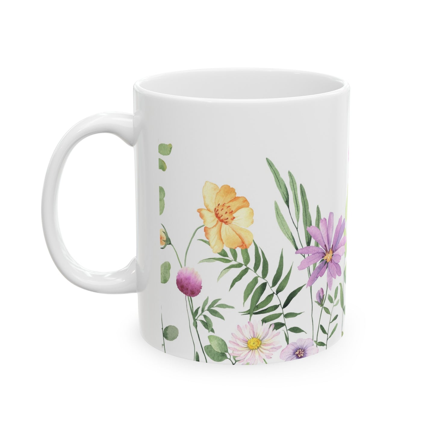 Pink Wildflower Ceramic Mug, 11oz