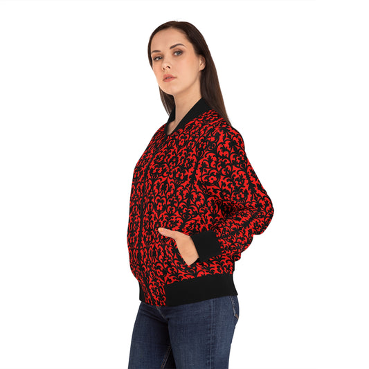 Red Victorian Gothic Damask Women's Bomber Jacket (AOP)