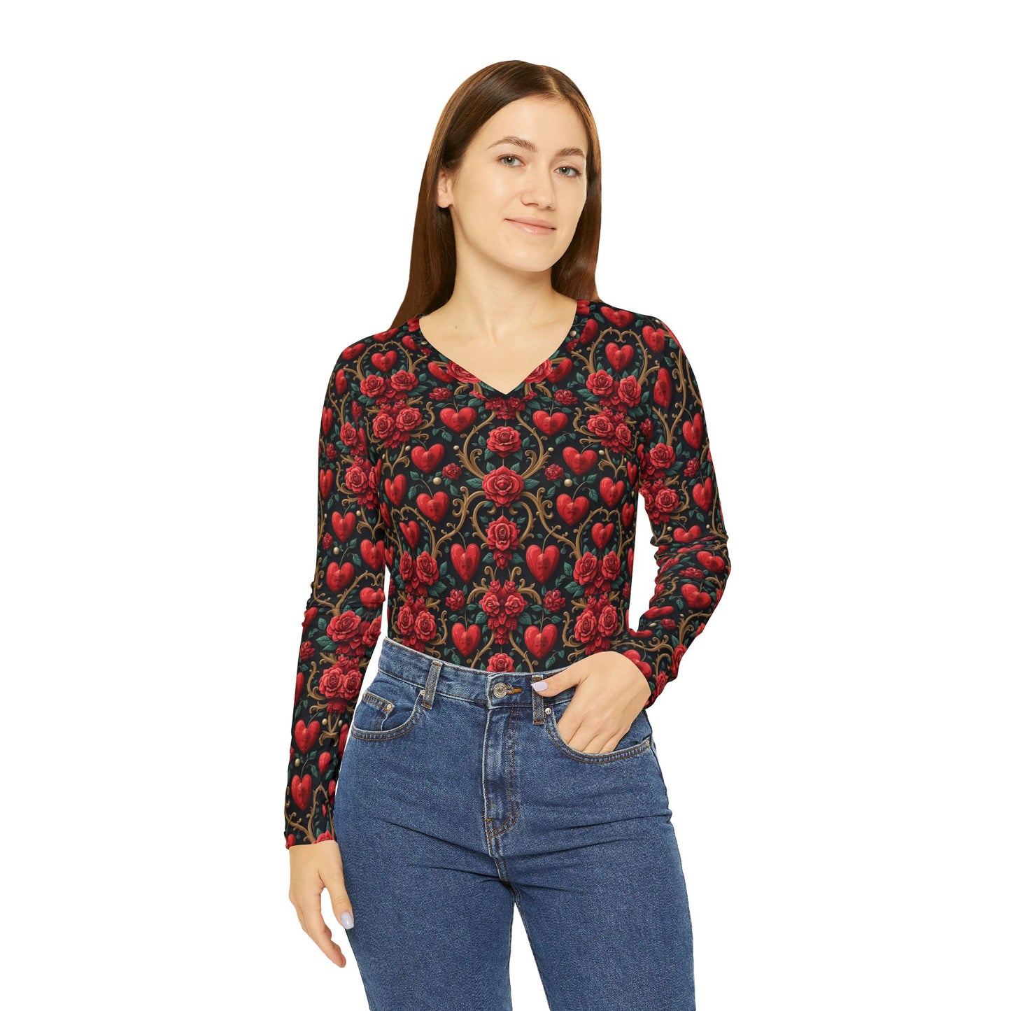 Heart Plant Women's Long Sleeve V-neck Shirt (AOP)