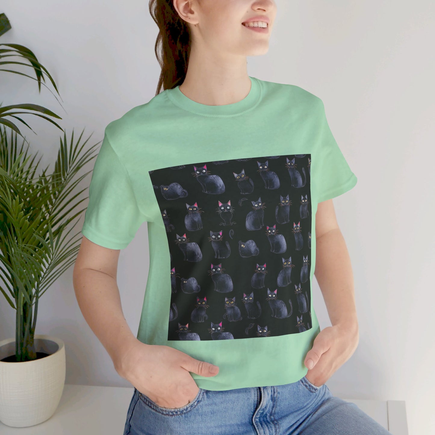 Black Cat Pattern Unisex Jersey Short Sleeve Tee