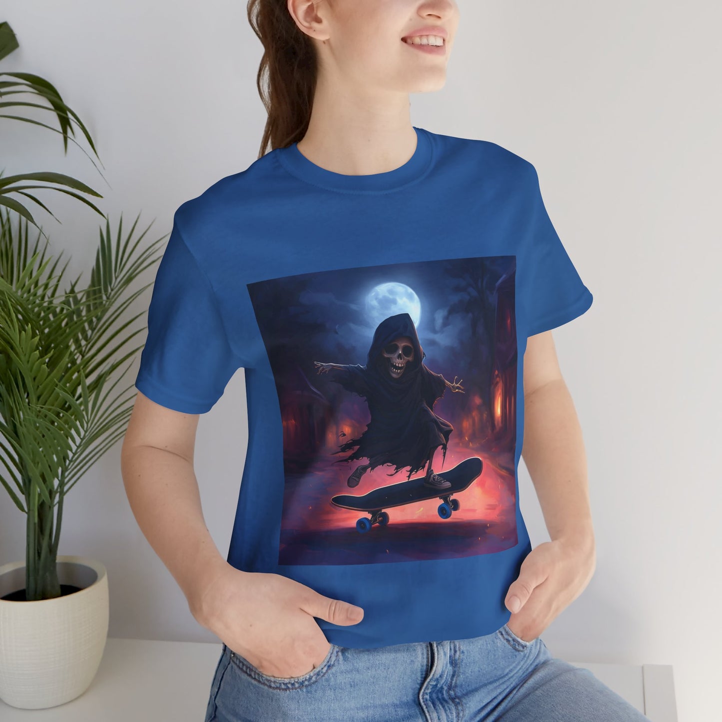 Cute Grim Reaper Skater Unisex Jersey Short Sleeve Tee