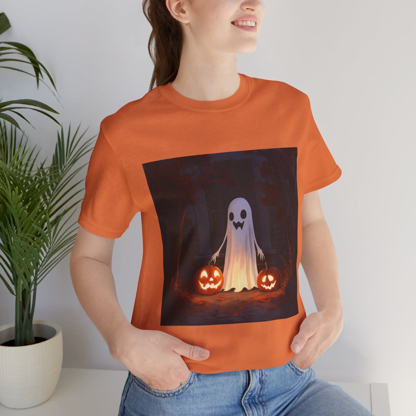 Cute Ghost and Pumpkins Unisex Jersey Short Sleeve Tee