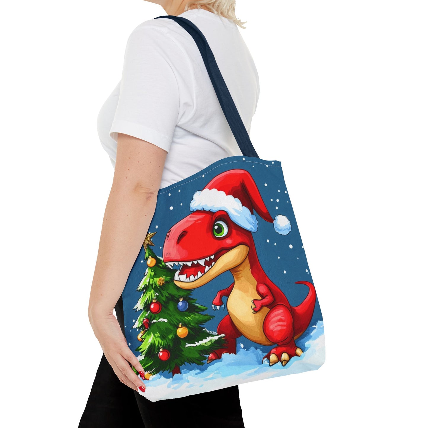 Cute Red Dino Holiday Tote Bag (AOP)