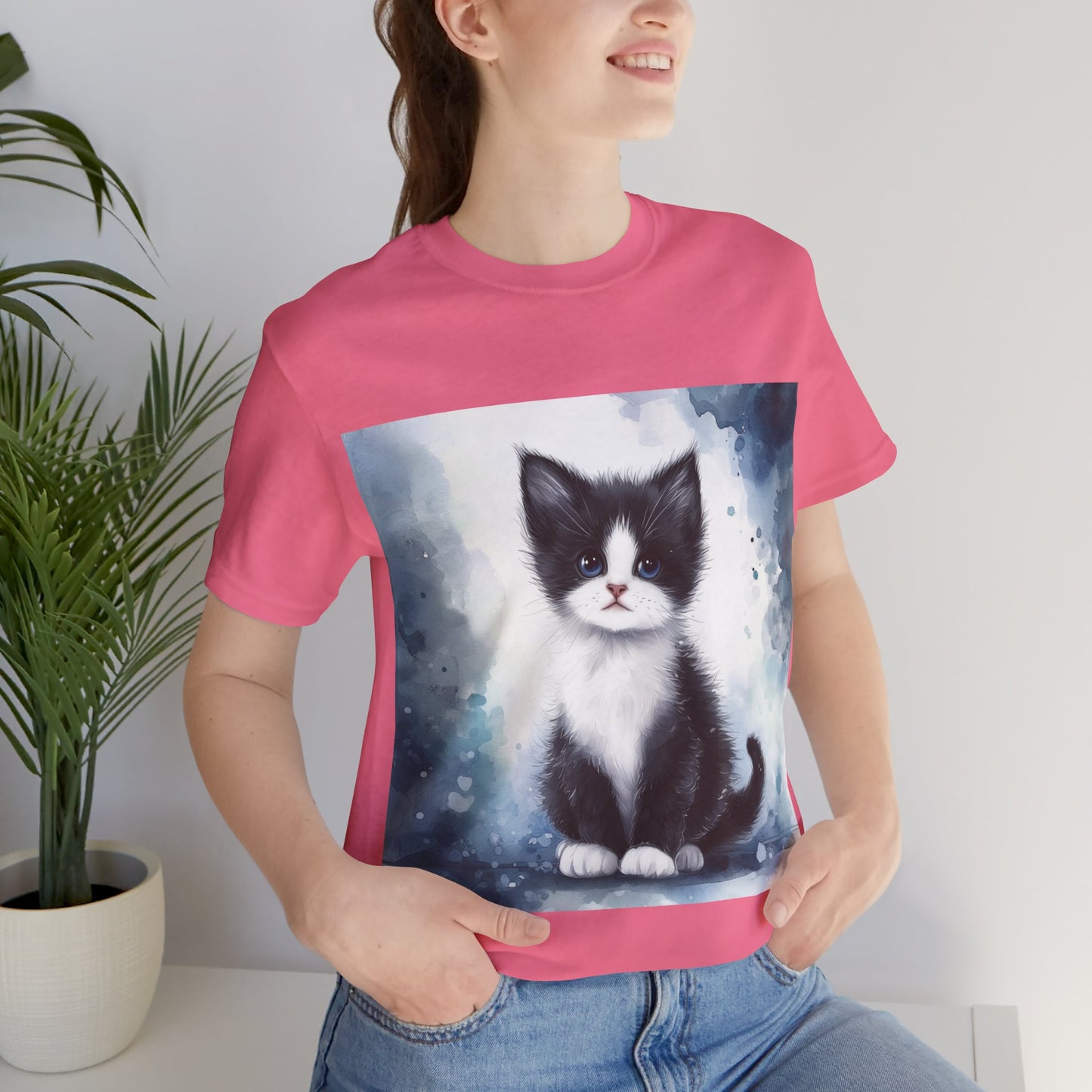 Watercolor Tuxedo Kitten Unisex Jersey Short Sleeve Tee