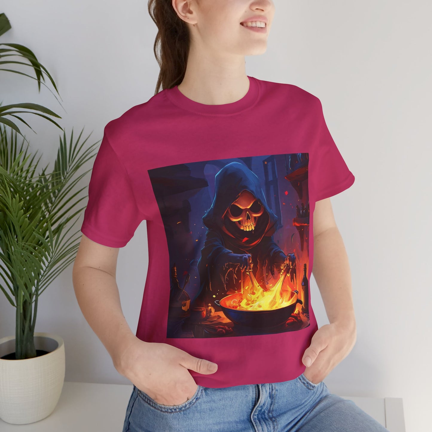 Dark Grim Reaper Cooking Unisex Jersey Short Sleeve Tee