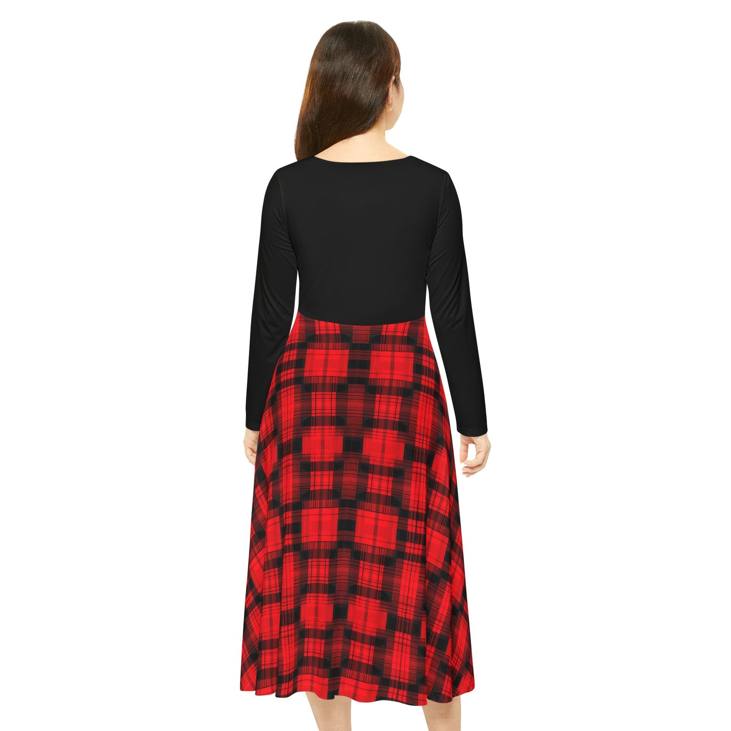 Holiday Plaid Pattern Women's Long Sleeve Dance Dress (AOP)