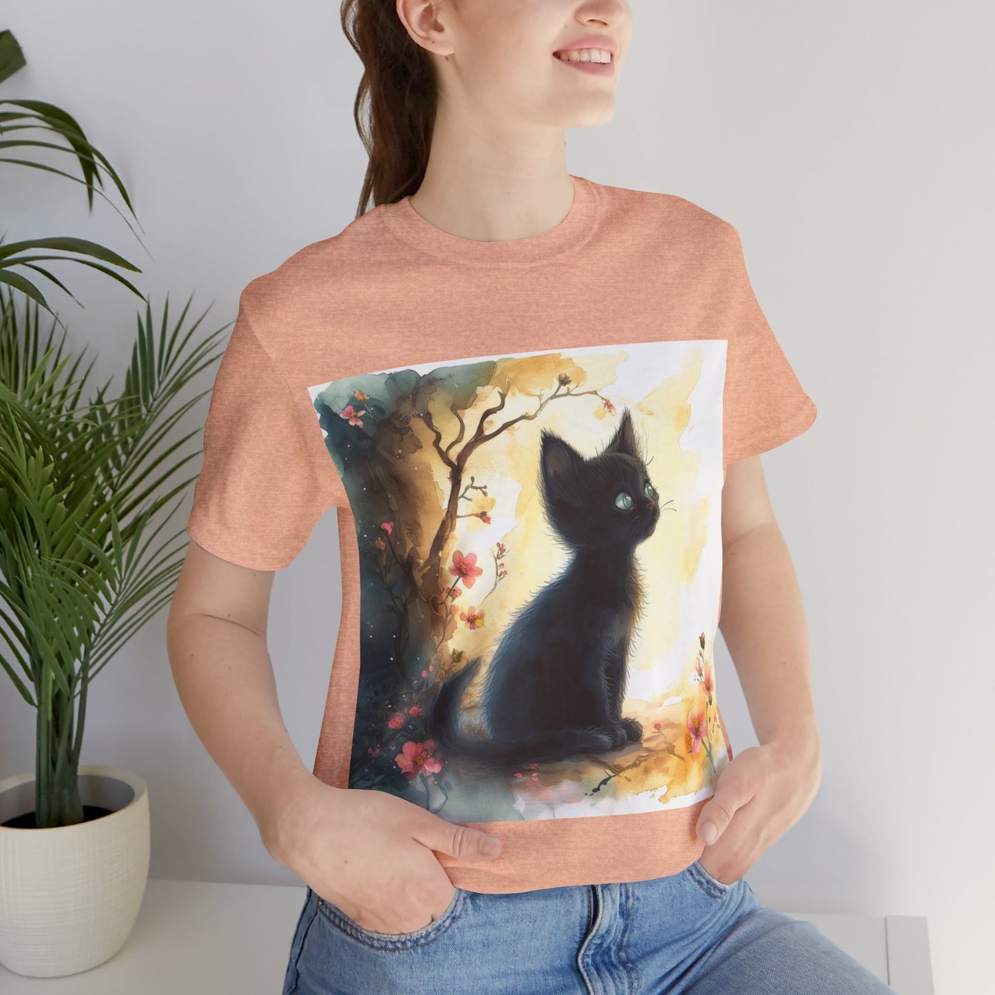 Floral Black Kitten Unisex Jersey Short Sleeve Tee