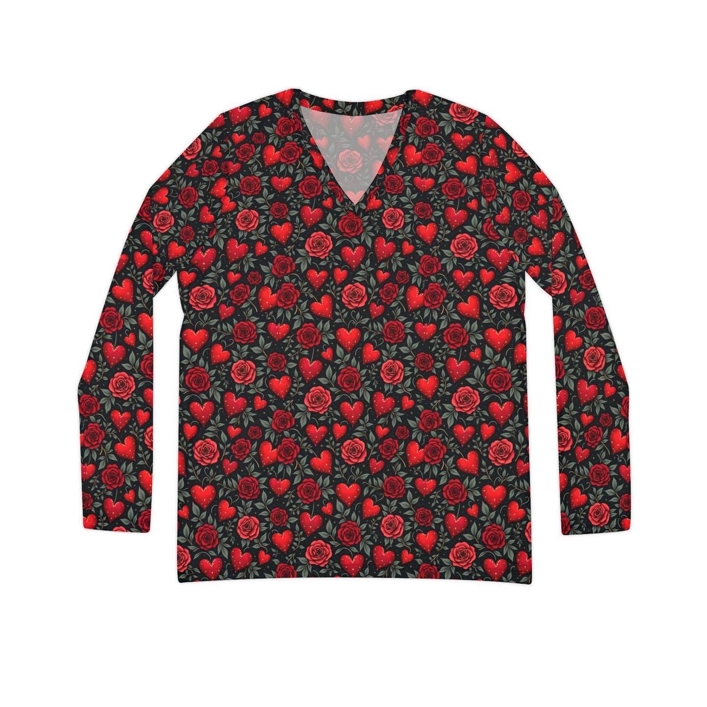 Bright Roses Women's Long Sleeve V-neck Shirt (AOP)