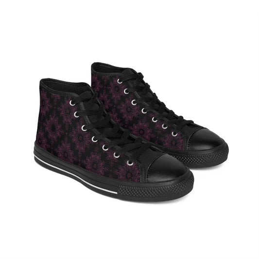 Black and Purple Sun Pattern Women's Classic Sneakers