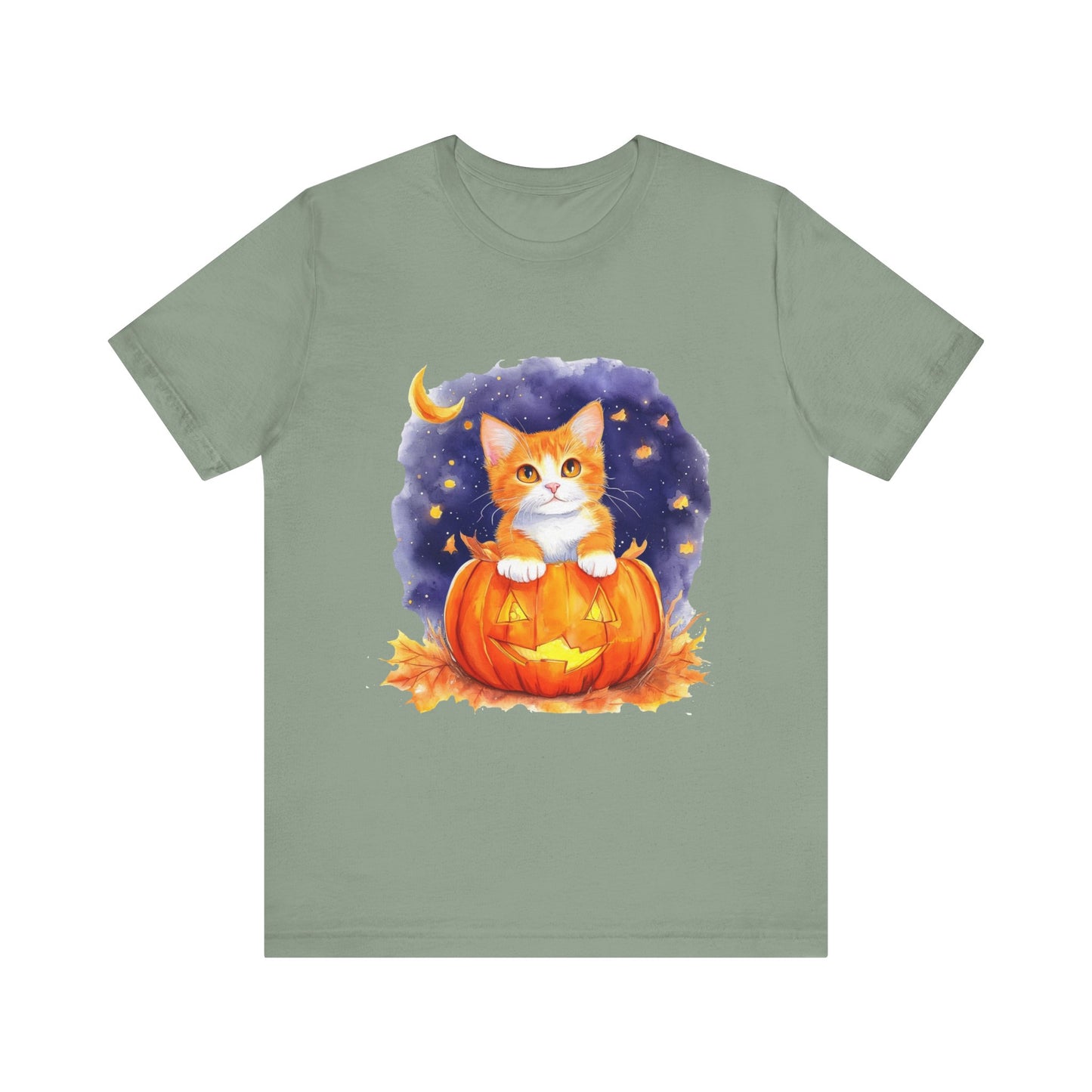 Fuzzy halloween pumpkin cat Unisex Jersey Short Sleeve Tee