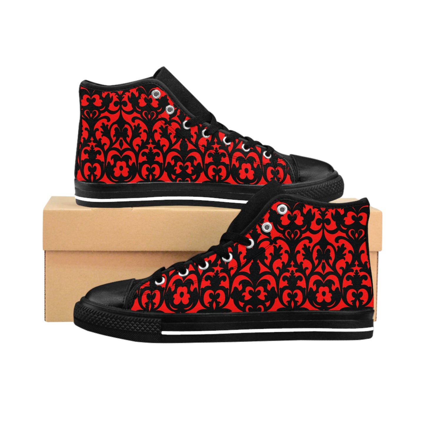 Red Victorian Gothic Damask Women's Classic Sneakers