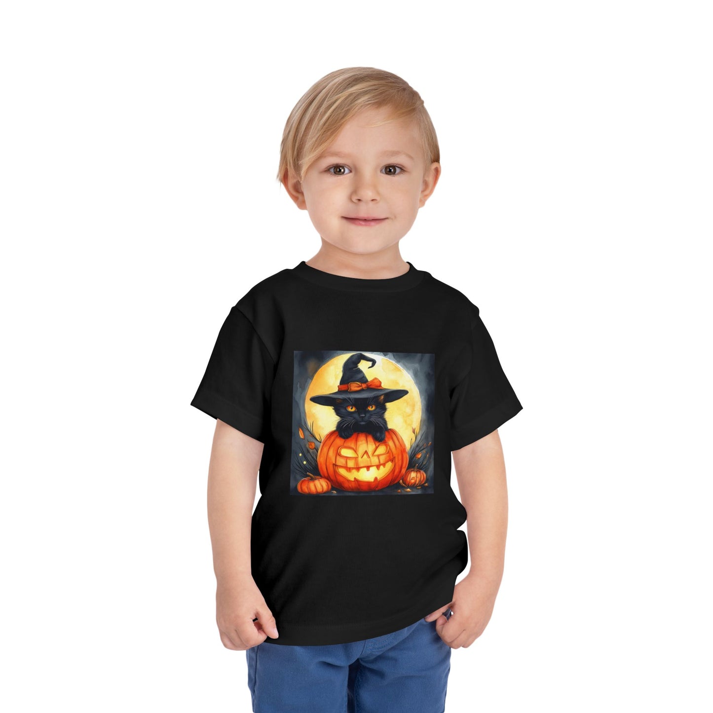 Cat In a Jack O' Lantern Toddler Short Sleeve Tee